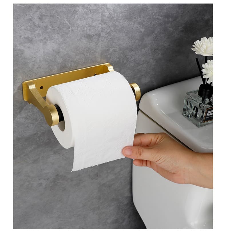 Aluminum Self-Adhesive Paper Towel Holder for Kitchen and Bathroom, 16x9.8cm, No Drilling Required, Gold V1188-MS-325-2102