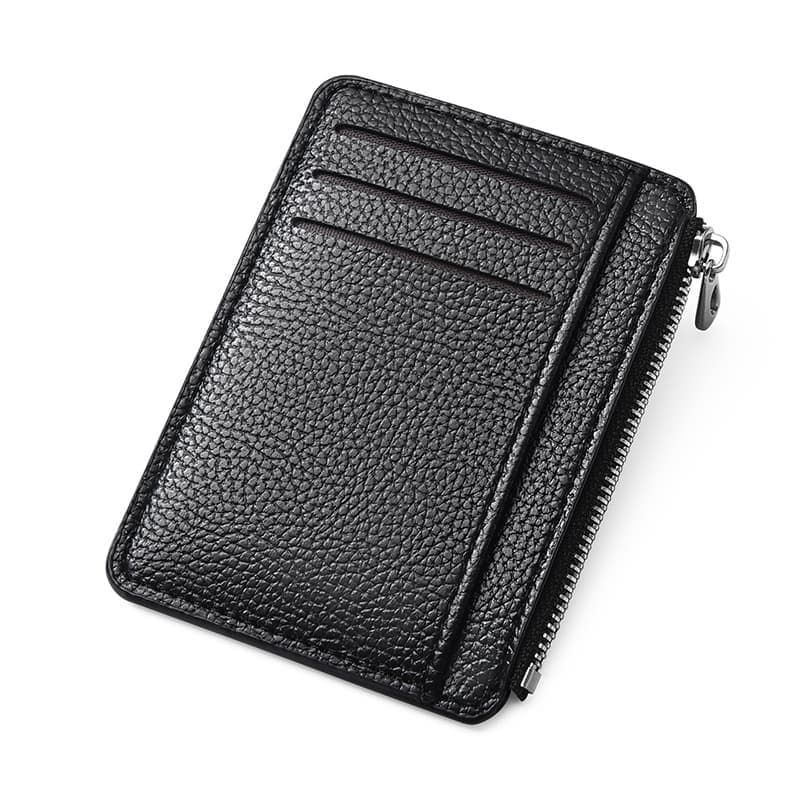 6 Card Slots Zipper Card Holder Wallet, Thin and Durable, Water Repellent and Scratch Resistant, Black V1188-MS-325-2105