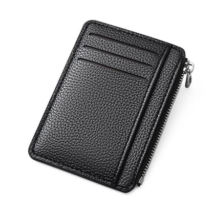 6 Card Slots Zipper Card Holder Wallet, Thin and Durable, Water Repellent and Scratch Resistant, Black V1188-MS-325-2105