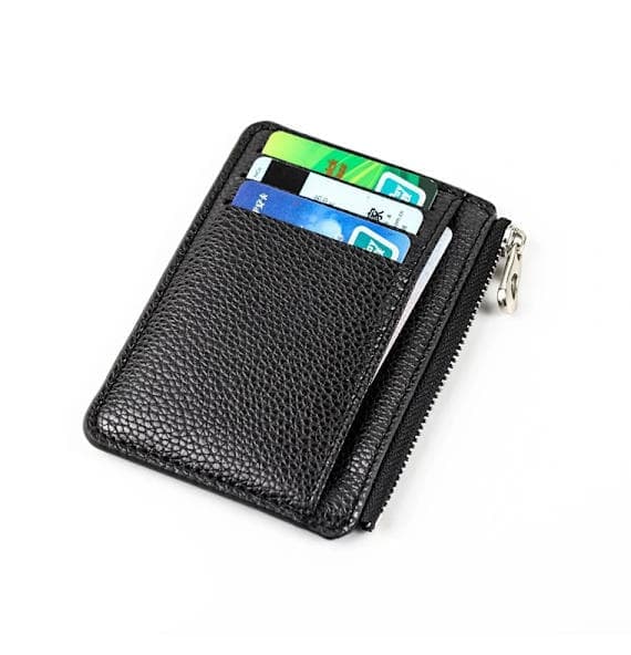 6 Card Slots Zipper Card Holder Wallet, Thin and Durable, Water Repellent and Scratch Resistant, Black V1188-MS-325-2105