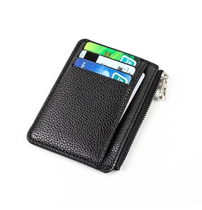 6 Card Slots Zipper Card Holder Wallet, Thin and Durable, Water Repellent and Scratch Resistant, Black V1188-MS-325-2105