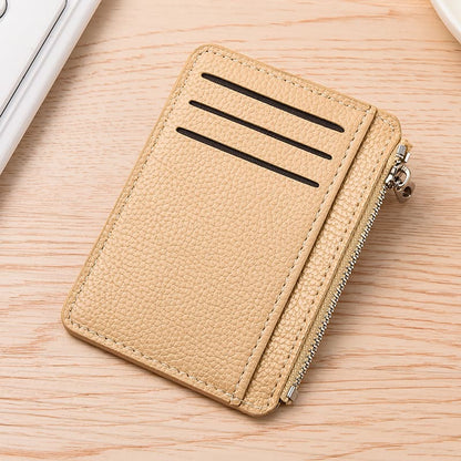 6 Card Slots Thin Zipper Wallet Water Repellent Scratch Resistant Durable Easy to Carry, Beige V1188-MS-325-2107