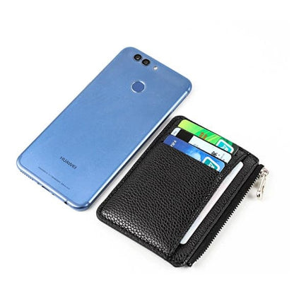 Thin Wallet with Zipper, 6 Card Slots, Scratch Resistant Water Repellent, Dark Blue, Small and Durable V1188-MS-325-2108