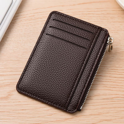 6 Card Slots Zipper Wallet, Thin Durable Water Repellent Card Holder Scratch Resistant Easy to Carry, Brown V1188-MS-325-2109