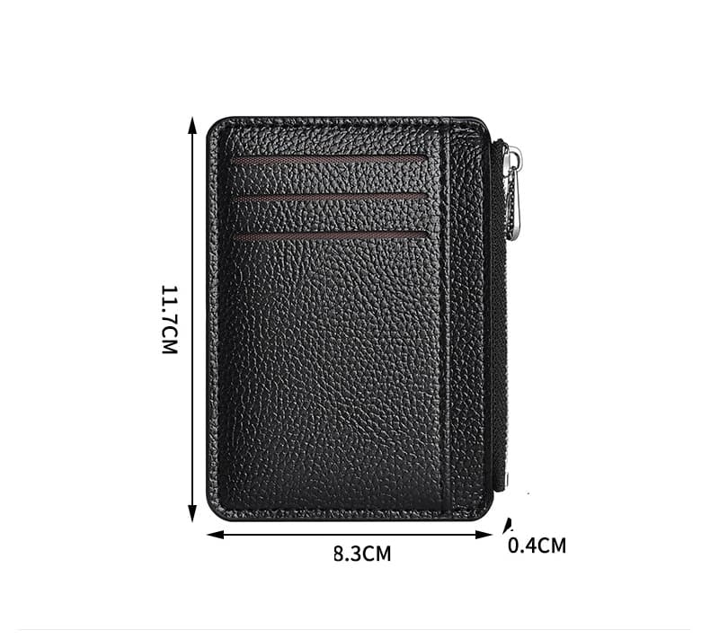6 Card Slots Zipper Wallet, Thin Durable Water Repellent Card Holder Scratch Resistant Easy to Carry, Brown V1188-MS-325-2109