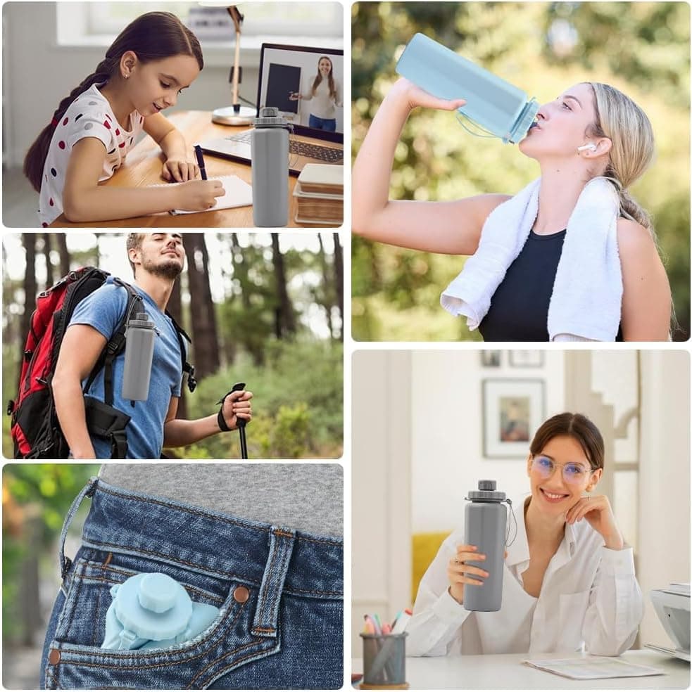 1 Foldable Water Bottle 600ml BPA-Free Lightweight for Travel Gym Camping, Green V1188-MS-325-2115