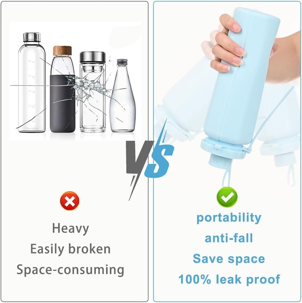 600ml Foldable Water Bottle BPA-Free Lightweight for Travel Gym Camping, Blue V1188-MS-325-2116