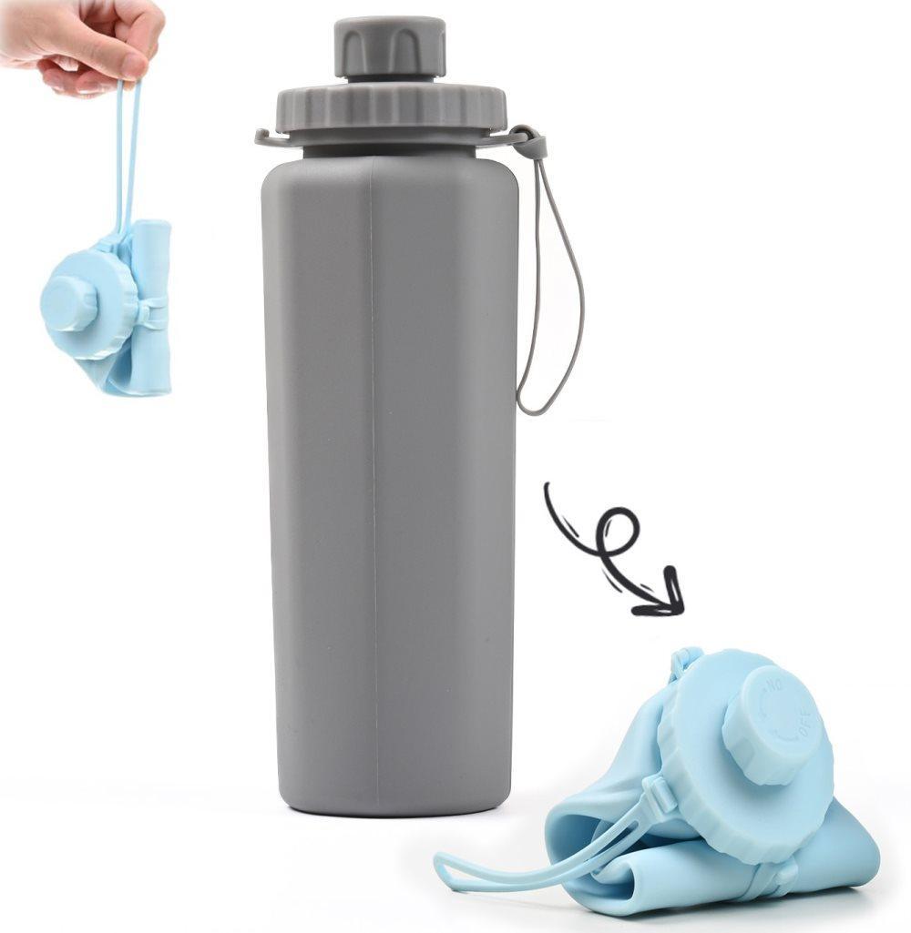 600ml Foldable Water Bottle BPA-Free Lightweight for Travel Gym Camping, Gray V1188-MS-325-2117