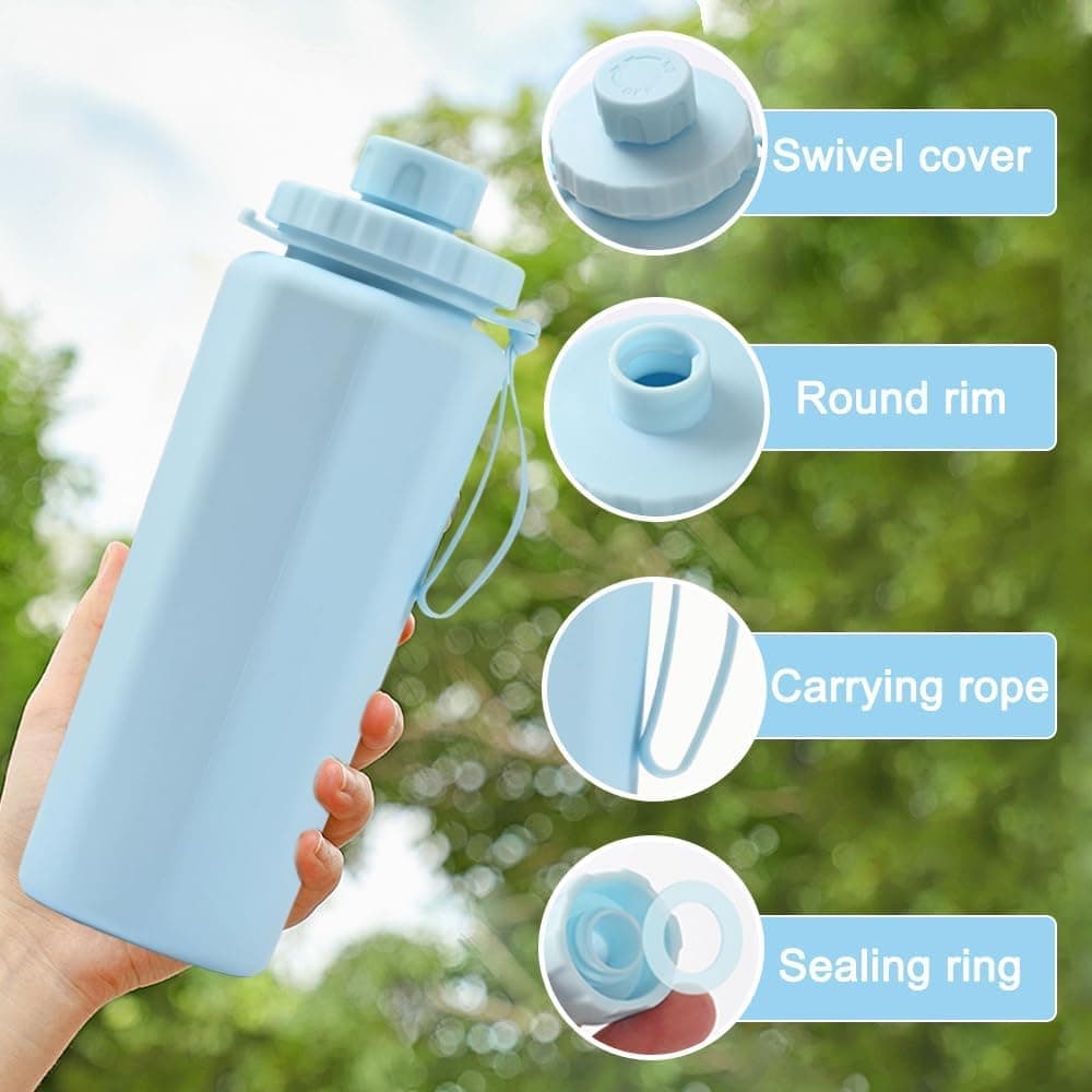 600ml Foldable Water Bottle BPA-Free Lightweight for Travel Gym Camping, Gray V1188-MS-325-2117