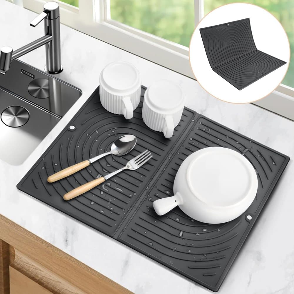 Non-Slip Silicone Kitchen Counter Mat, Foldable Water Drainage Wiping Mat, Grey, 43cm x 34cm V1188-MS-325-2120