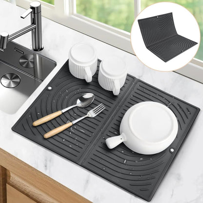 Non-Slip Silicone Kitchen Counter Mat, Foldable Water Drainage Wiping Mat, Grey, 43cm x 34cm V1188-MS-325-2120