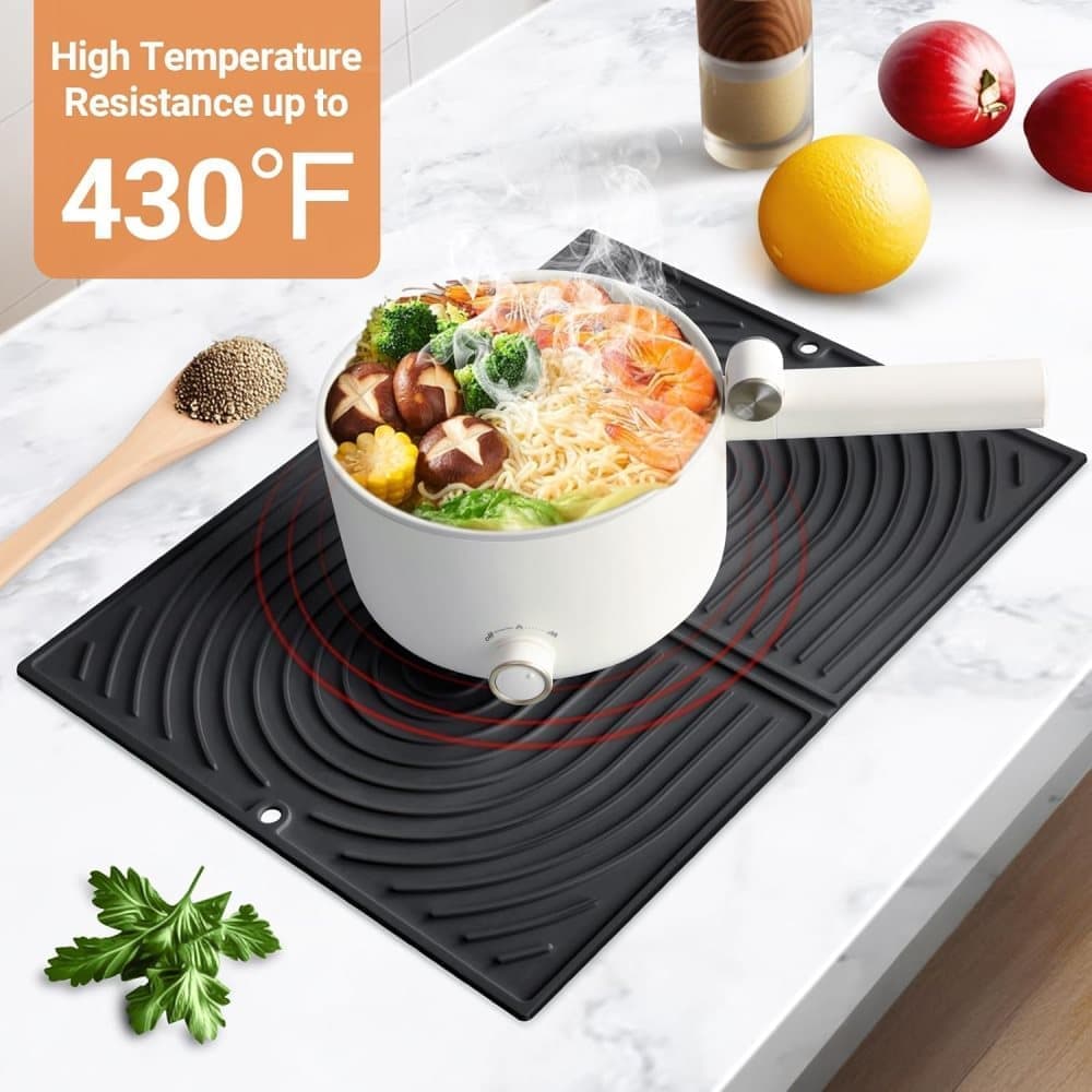 Non-Slip Silicone Kitchen Counter Mat, Foldable Water Drainage Wiping Mat, Grey, 43cm x 34cm V1188-MS-325-2120