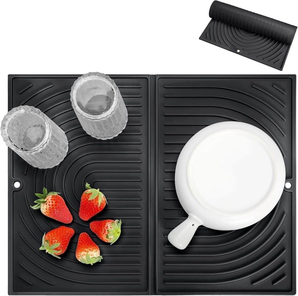 Non-Slip Silicone Kitchen Counter Mat, Foldable Water Drainage Wiping Mat, Grey, 43cm x 34cm V1188-MS-325-2120