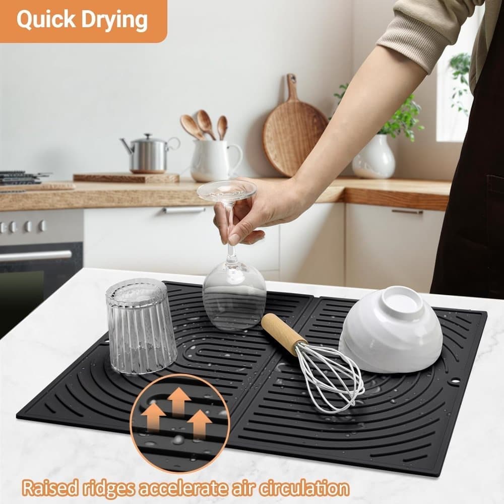 Non-Slip Foldable Silicone Kitchen Counter Mat with Water Drainage, 51cm x 41cm, Grey V1188-MS-325-2121