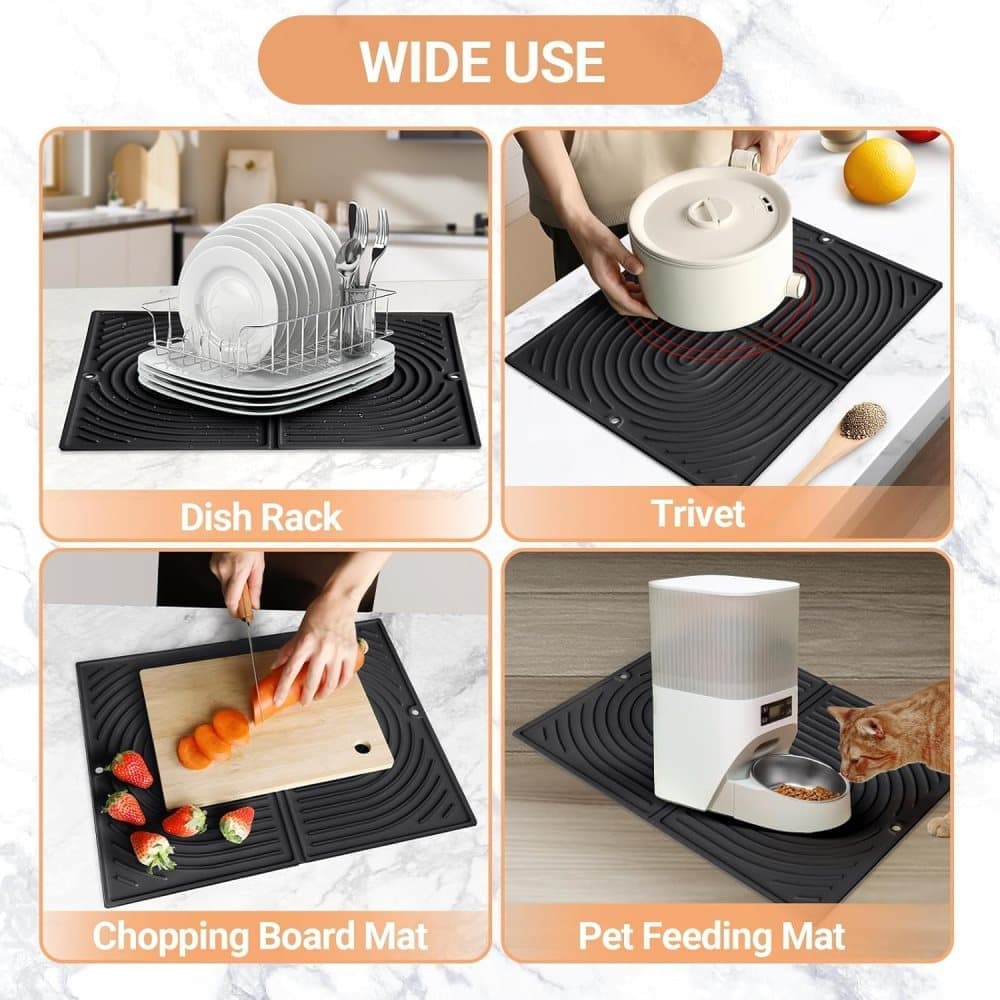 Non-Slip Foldable Silicone Kitchen Counter Mat with Water Drainage, 51cm x 41cm, Grey V1188-MS-325-2121