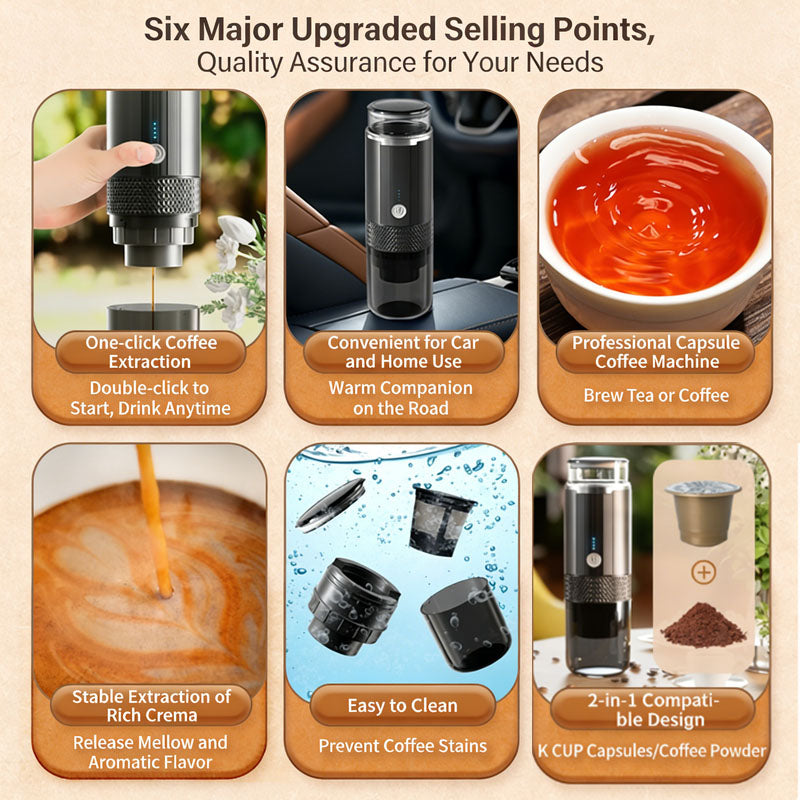 Portable Handheld Coffee Maker, compatible with K Cup Capsules and Ground Coffee, Manually Operated for V1188-MS-327-01