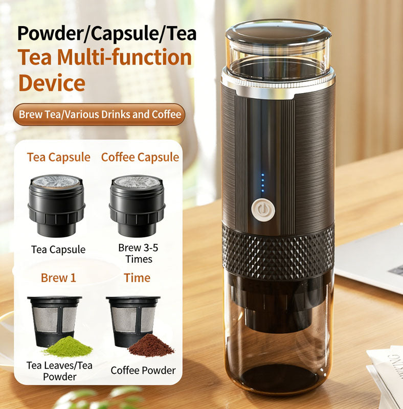 Portable Handheld Coffee Maker, compatible with K Cup Capsules and Ground Coffee, Manually Operated for V1188-MS-327-01