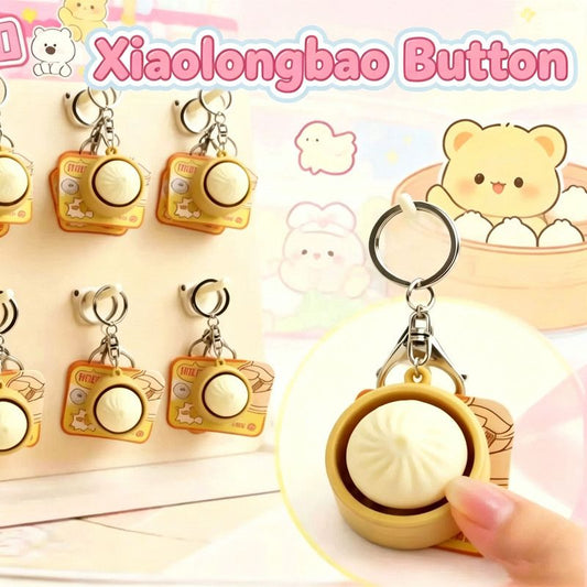 Cute Steamed Bun (Xiaolongbao) Stress Relief Button Keychain - Silicone Squeeze Fidget Toy with Mechanical V1188-MS-417-0003