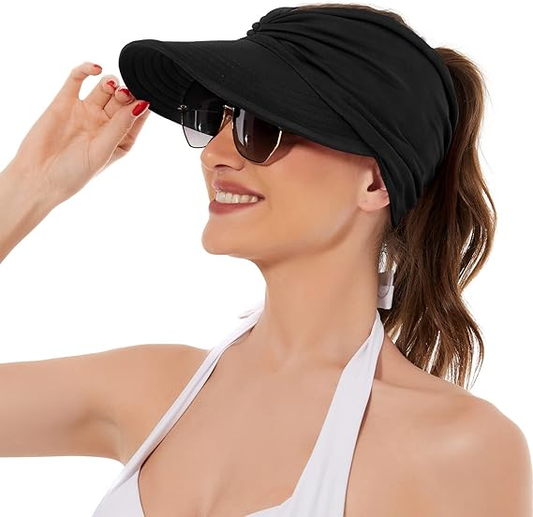 Women's UPF 50+ UV Protection Sun Visor Hat | That Girl Aesthetic High Ponytail Wide Brim Hat | Birthday Gift V1188-MS-417-0005