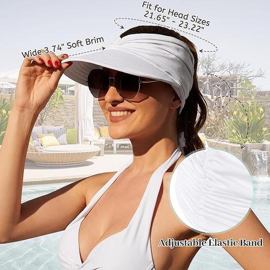 Women's UPF 50+ UV Protection Sun Visor Hat | That Girl Aesthetic High Ponytail Wide Brim Hat | Birthday Gift V1188-MS-417-0005