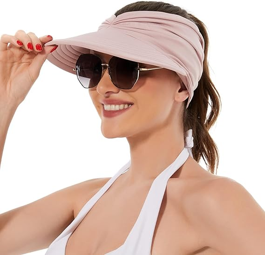 Women's UPF 50+ UV Protection Sun Visor Hat | That Girl Aesthetic High Ponytail Wide Brim Hat | Birthday Gift V1188-MS-417-0005-2