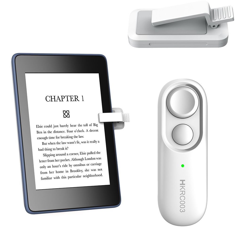 Rechargeable E-Reader Page Turner Remote with Clip - 2-in-1 Bluetooth Clicker for Kindle, Kobo, V1188-MS-417-0007