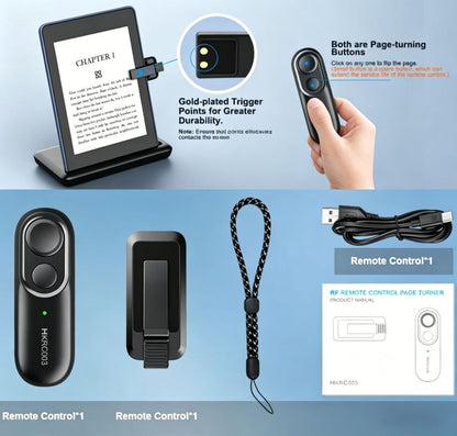 Rechargeable E-Reader Page Turner Remote with Clip - 2-in-1 Bluetooth Clicker for Kindle, Kobo, V1188-MS-417-0007