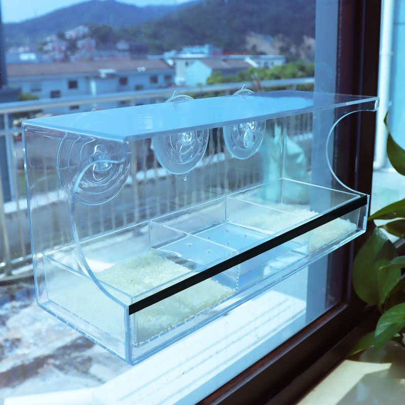 Automatic Transparent Bird Feeder (Acrylic) Size: 300*100*130mm Color: Transparent for Birds Balcony Mount V1188-MS-424-0002
