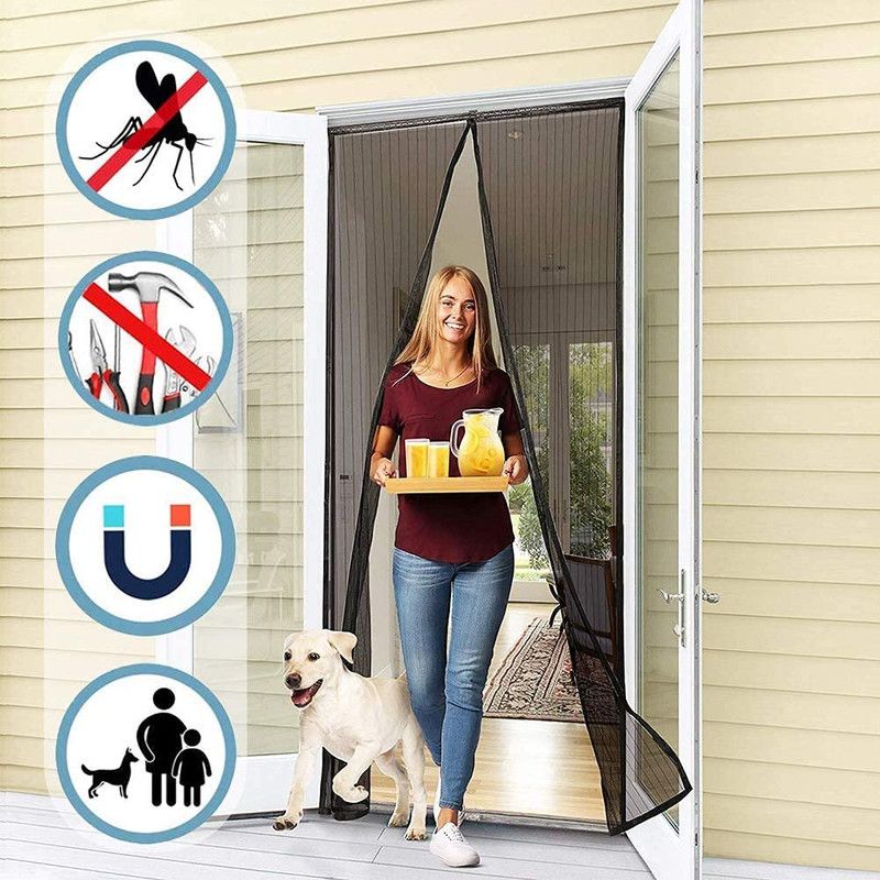 Magnetic Door Screens - 80x210 cm Self-Closing - High-Density Insect Mesh - No Drilling Required - Black V1188-MS-429-0001
