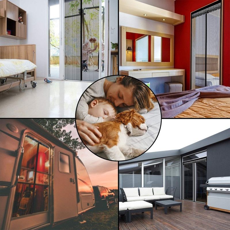 Magnetic Door Screens - 80x210 cm Self-Closing - High-Density Insect Mesh - No Drilling Required - Black V1188-MS-429-0001