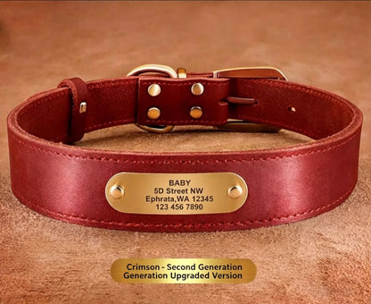 Premium Genuine Leather Dog Collar/Durable Real Leather Adjustable Collars For Male Female(XL,Red) V1188-MS-430-1674-10