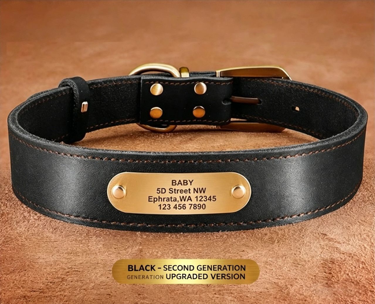 Premium Genuine Leather Dog Collar/Durable Real Leather Adjustable Collars For Male Female(M,Black) V1188-MS-430-1674-20