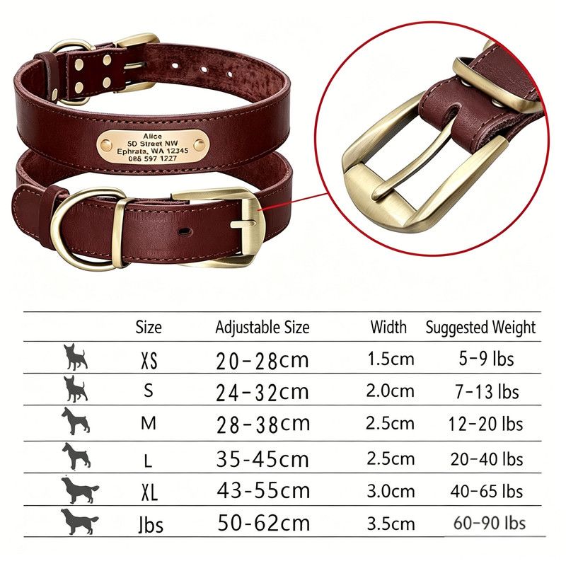 Premium Genuine Leather Dog Collar/Durable Real Leather Adjustable Collars For Male Female(L,Dark brown) V1188-MS-430-1674-3