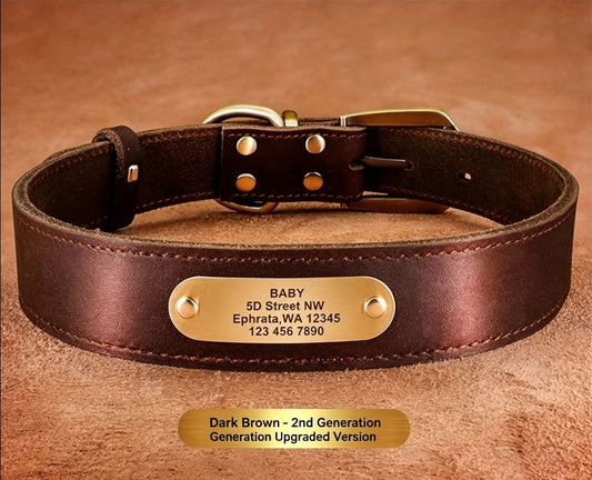 Premium Genuine Leather Dog Collar/Durable Real Leather Adjustable Collars For Male Female(XL,Dark brown) V1188-MS-430-1674-4