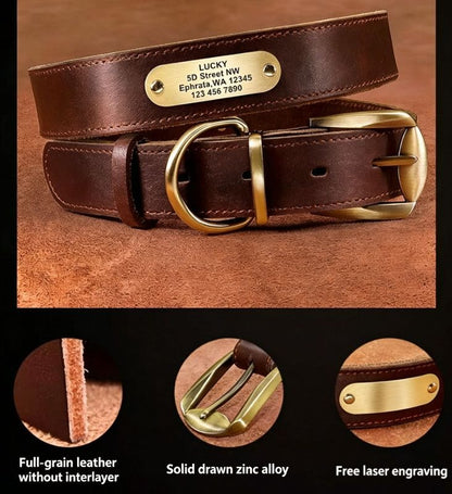 Premium Genuine Leather Dog Collar/Durable Real Leather Adjustable Collars For Male Female(S,Red) V1188-MS-430-1674-7