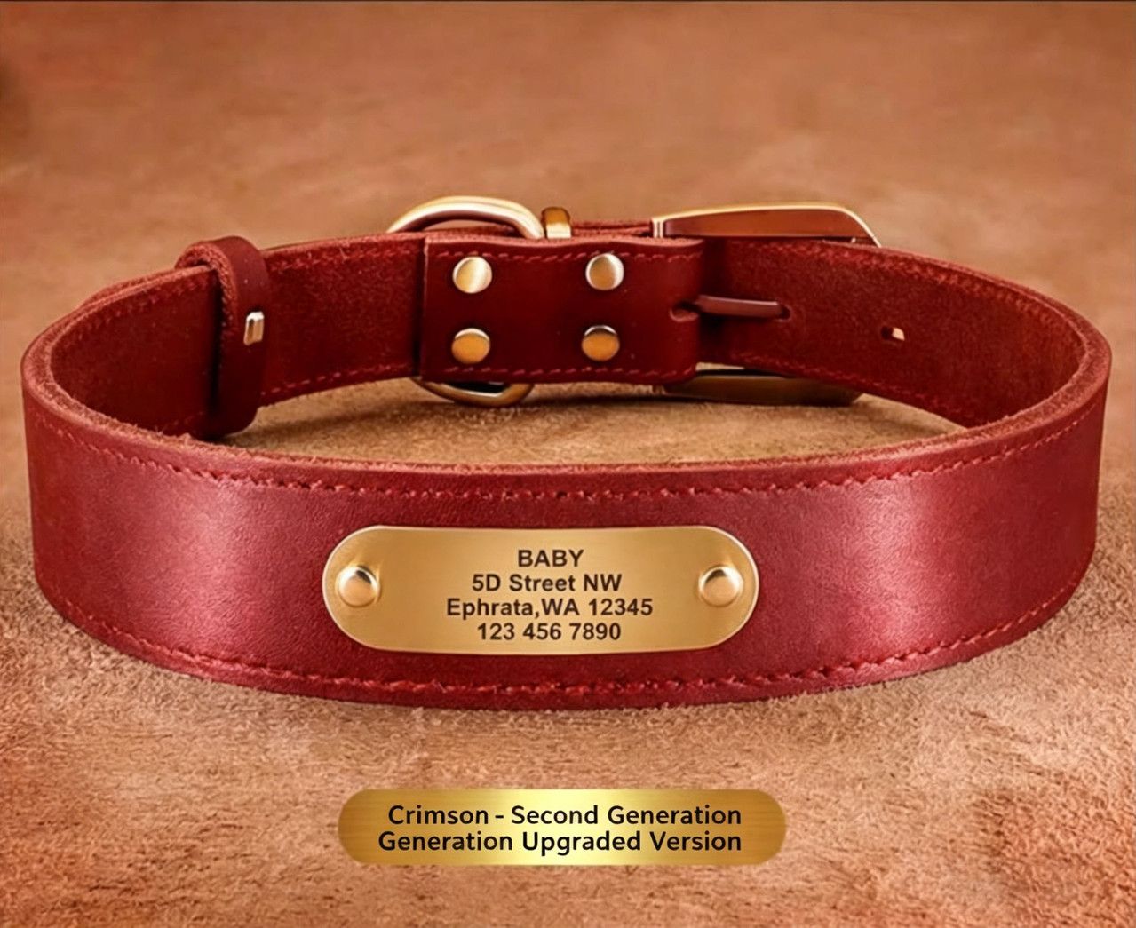 Premium Genuine Leather Dog Collar/Durable Real Leather Adjustable Collars For Male Female(M,Red) V1188-MS-430-1674-8