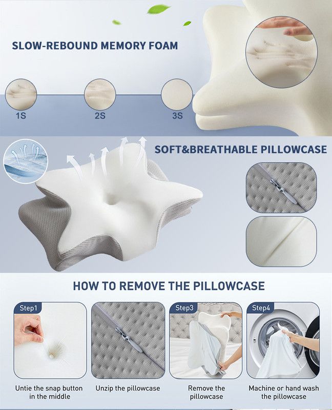 Ice Silk Butterfly-Shaped Memory Foam Pillow | Ergonomic, Orthopedic, Sleep-Aiding, Suitable for Three V1188-MS-514-001
