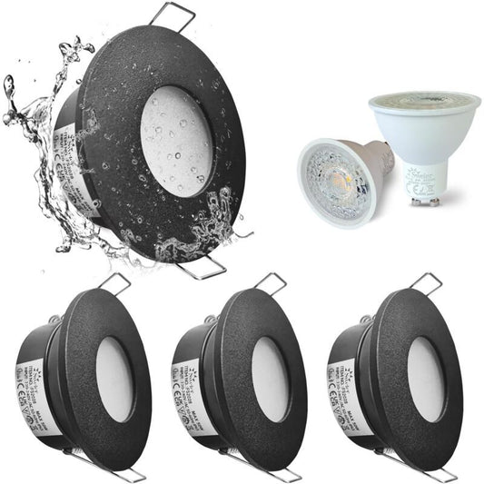 4 Pack Recessed Spotlights, LED 5W 3000K Warm White, IP65 Waterproof, Satin Nickel Black, Cutout 68 mm V1188-MS-520-006
