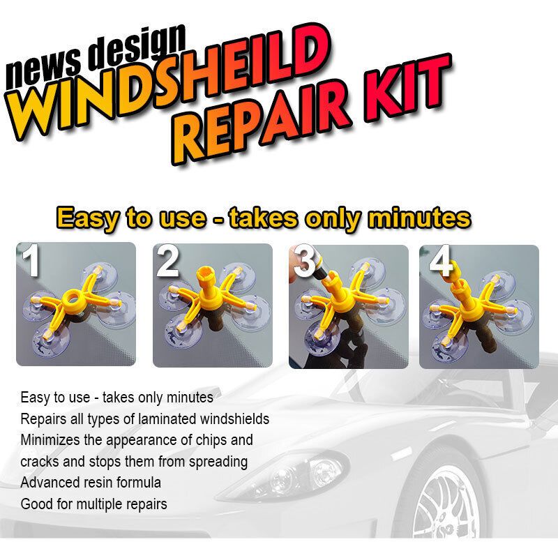 Windshield Repair Kit, Cracked Glass Repair Glue for Chips, Bubbles, Star and Half Moon Cracks V1188-MS-520-009