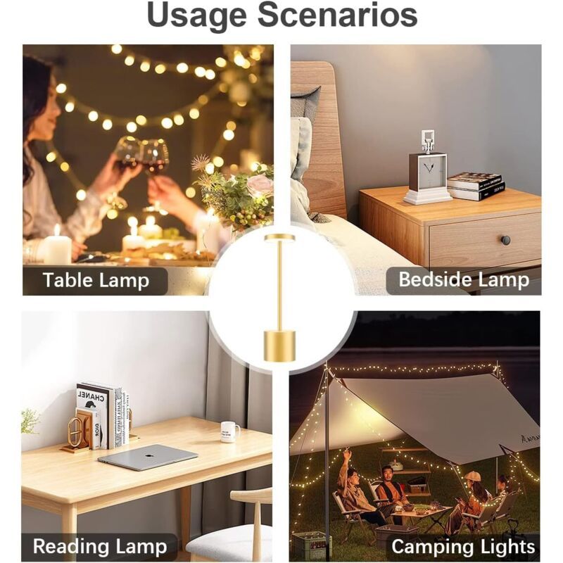 Table Lamp, Rechargeable Wireless LED Metal Desk Lamp, 5000mAh USB Charging, 3 Color Modes V1188-MS-520-016