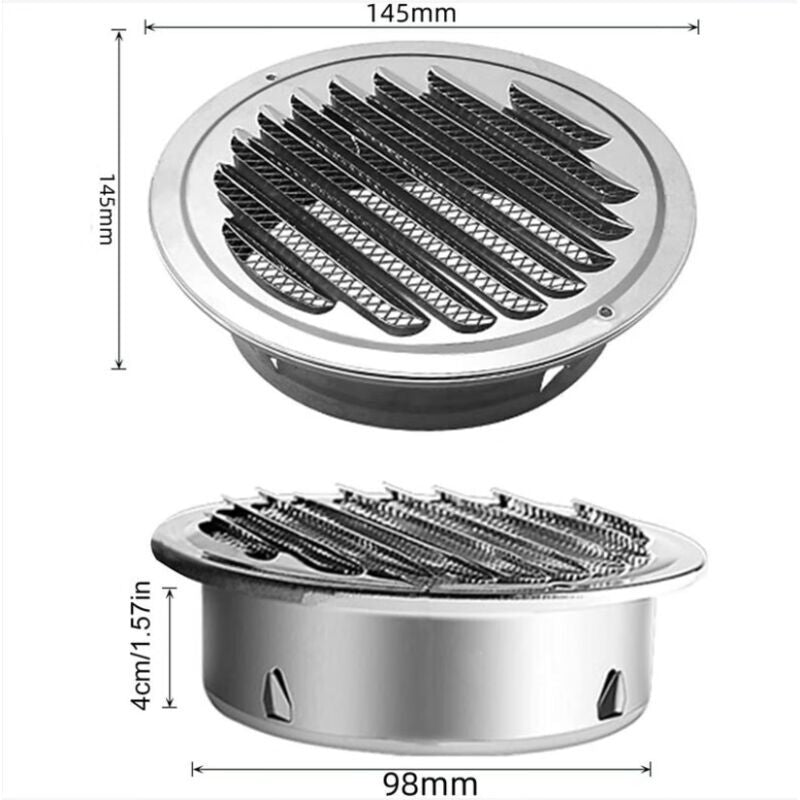 Round Ventilation Grille, Stainless Steel Vent Grille with Net, for 100 mm Opening V1188-MS-520-024
