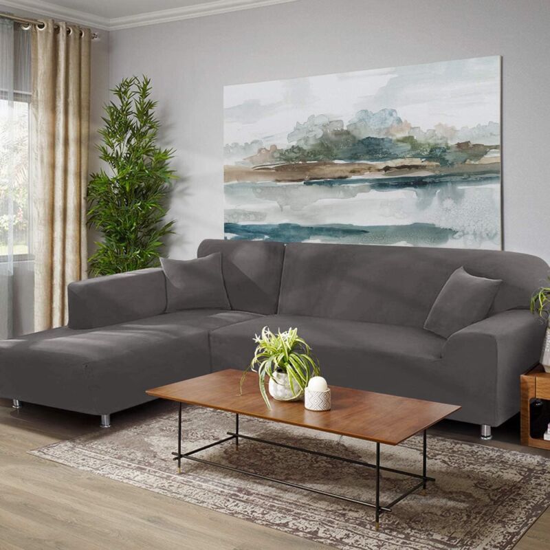 1 Piece Corner Sofa Cover with L Armrests and 1 Pillowcase, Stretch L Shape Cover, 90 to 140 cm V1188-MS-520-030