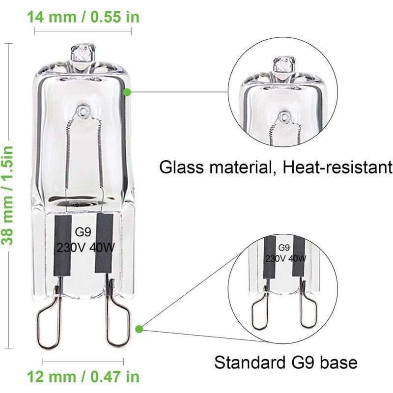10 Pack G9 Oven Bulb, 40W 230V 300 Degree C, Dimmable Warm White, 480LM V1188-MS-520-033