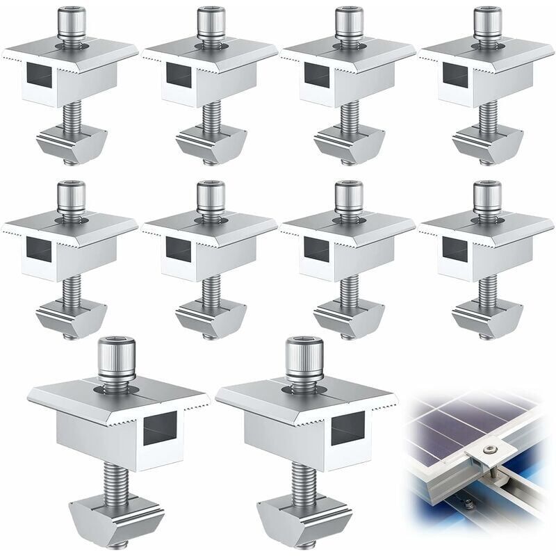 10 Pack Solar Panel Bracket, Aluminum T Shaped Center Terminals for PV Roof Mounting V1188-MS-520-034