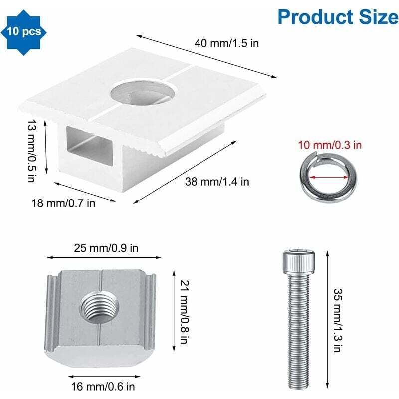10 Pack Solar Panel Bracket, Aluminum T Shaped Center Terminals for PV Roof Mounting V1188-MS-520-034