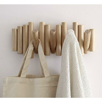 Wooden Wall Coat Rack with 5 Retractable Hooks, 37.1 x 16.5 x 4.4 cm V1188-MS-520-042