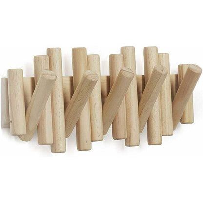 Wooden Wall Coat Rack with 5 Retractable Hooks, 37.1 x 16.5 x 4.4 cm V1188-MS-520-042