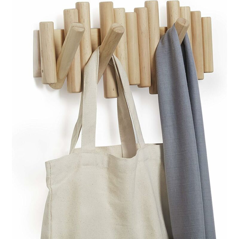 Wooden Wall Coat Rack with 5 Retractable Hooks, 37.1 x 16.5 x 4.4 cm V1188-MS-520-042