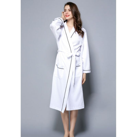 Women Bathrobe, Lightweight Waffle Cotton Unisex Dressing Gown, White L V1188-MS-520-044