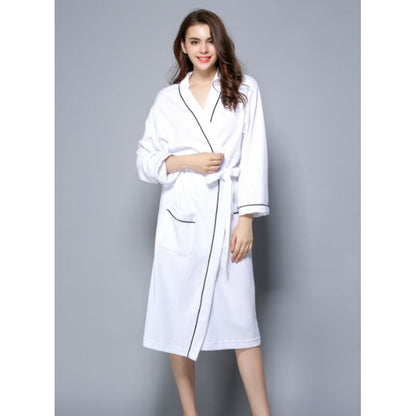 Women Bathrobe, Lightweight Waffle Cotton Unisex Dressing Gown, White L V1188-MS-520-044